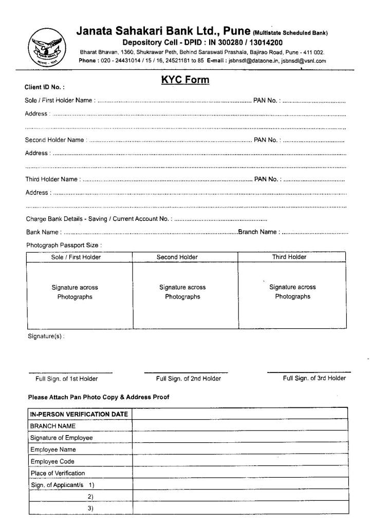 janata sahakari bank ltd bank of india kyc form